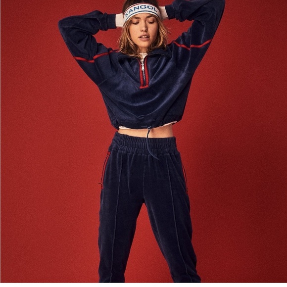Free People Pants - Free People Movement Friday Love Set Velour Sweatshirt + Pullover Joggers (BLUE)